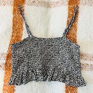 AE Leopard Ruffle Crop Tank